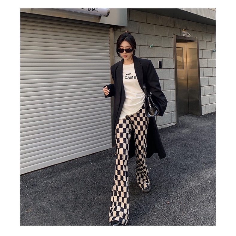 TKLIHN Quần ống loe ULZZANG kẻ caro đen trắng HOT FASHIONITA 2023 KÈM ẢNH THẬT CUỐI