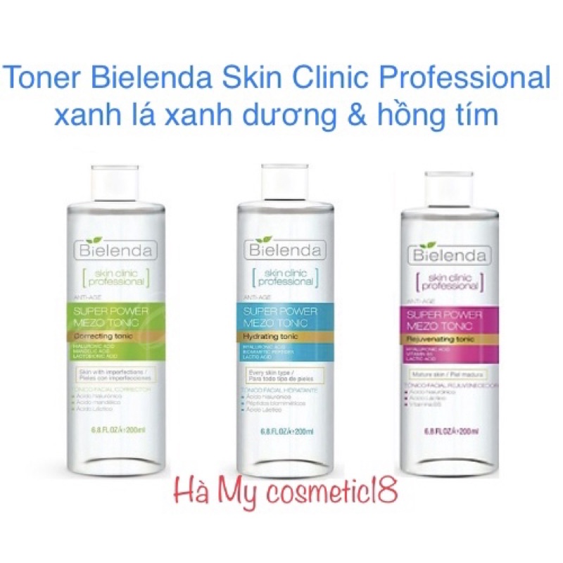 Toner Bielenda Skin Clinic Professional xanh lá xanh dương hồng tím &amp; trà xanh