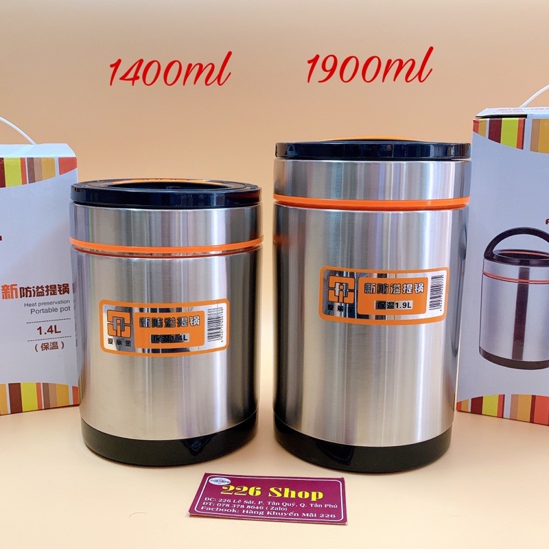 Cà mên inox 2 lớp cao cấp giữ nhiệt [từ 3h-6h] .Hai size 1400ml và 1900ml