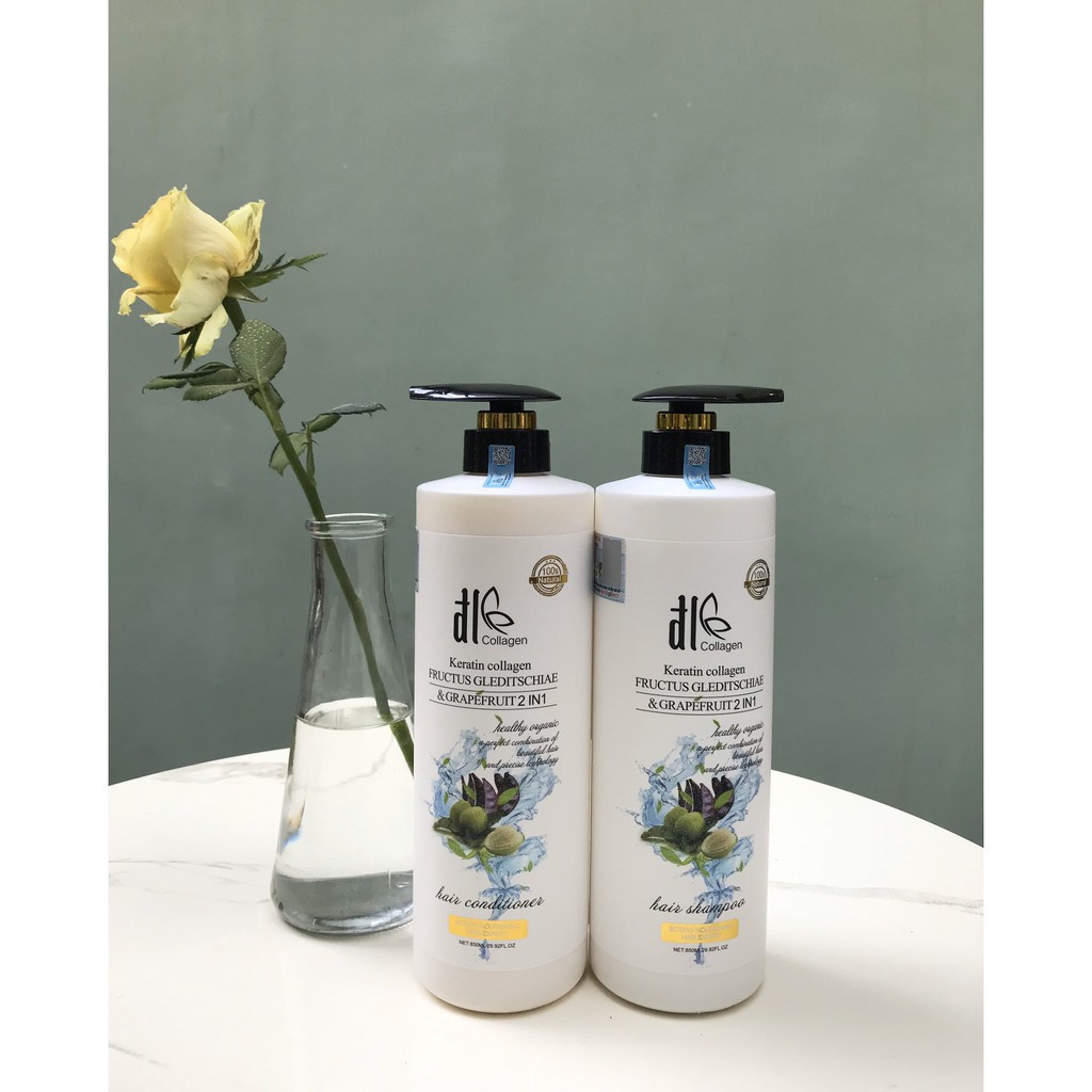 Cặp Dầu Gội Xả Bưởi Trắng DL COLLAGEN 850ML - Giảm Rụng Tóc, Phục Hồi Tóc Khô Xơ, Hư Tổn | Hàng Chính Hãng