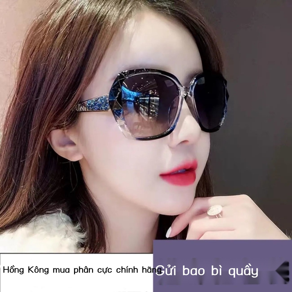 Kính mát GM râm nữ phân cực gọng lớn mặt tròn dài xu hướng chống tia UV màu đỏ ròng
