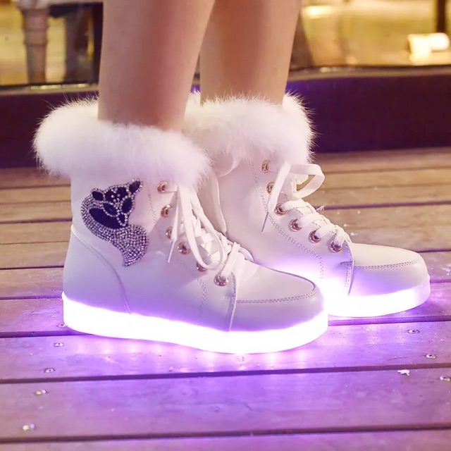 Giày phát sáng lông cao cổ, đèn led 7 màu cực đẹp và thời trang
