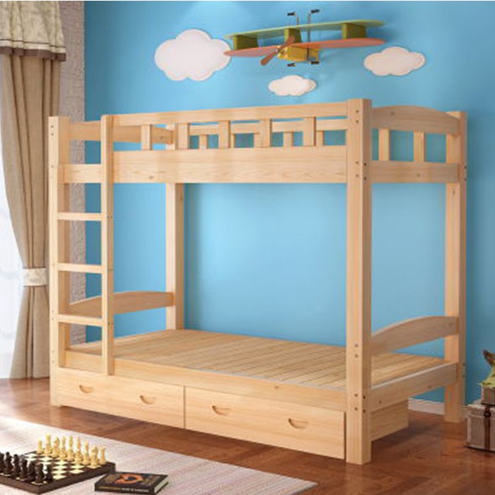 Giường tầng gỗ thông thông có ngăn kéo, Giường tầng cho bé 2 tầng có ngăn kéo bằng gỗ thông cỡ 1mx1m9