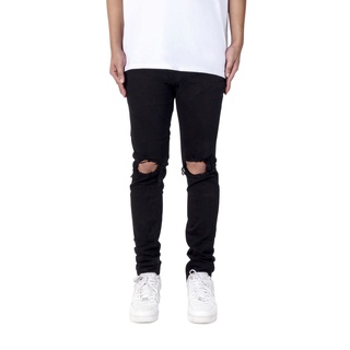 Quần Jean Nam Streetwear Cao Cấp FNOS NZ5 Màu Đen - Rách Gối Form Slimfit - Jean Thun Co Giãn.