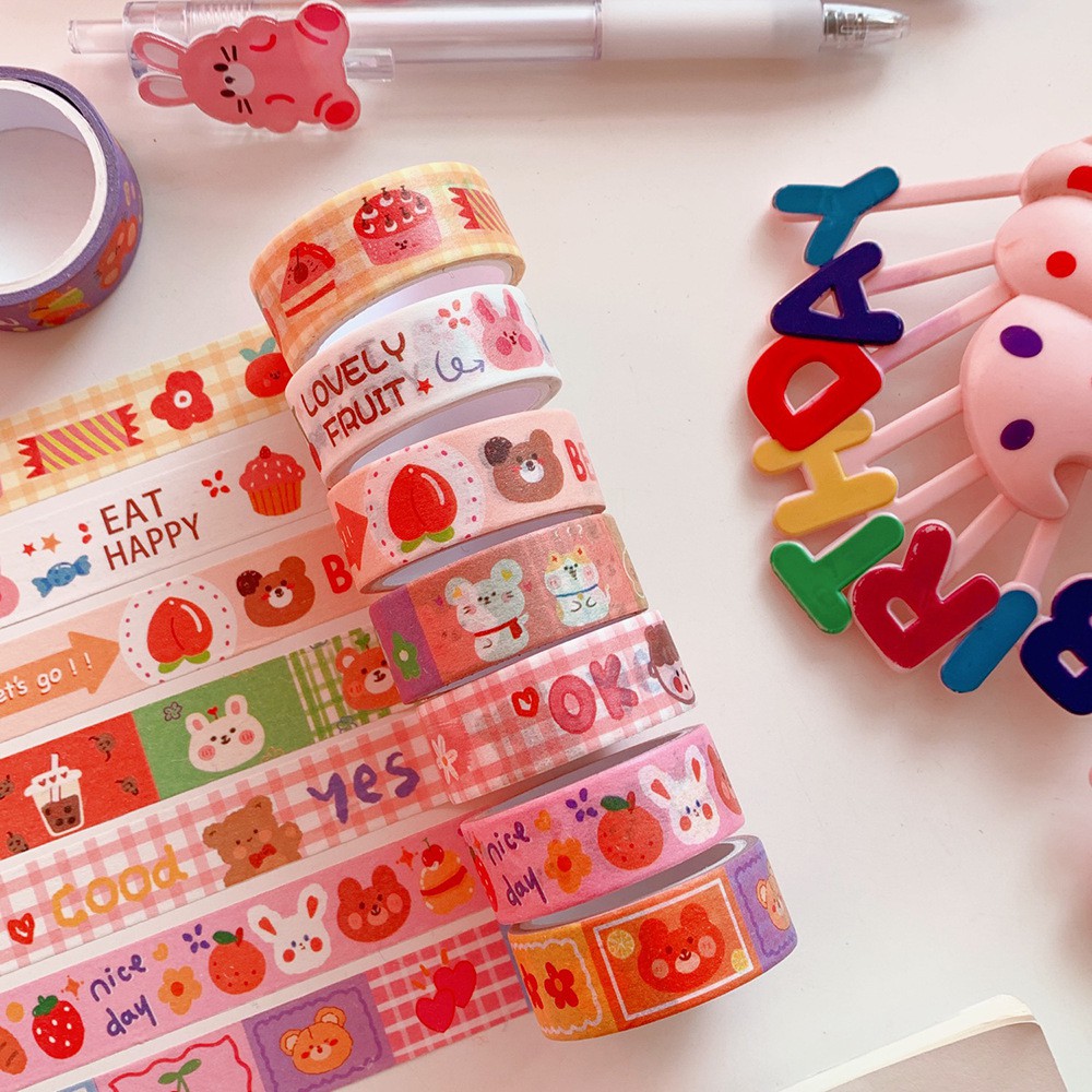 Washi tape gấu và bánh kem màu sắc băng keo giấy họa tiết dễ thương trang trí bullet journal