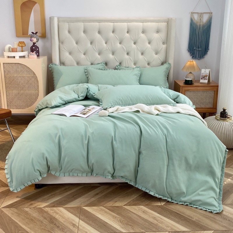 Set chăn ga cotton tici 4 món viền bèo nhập khẩu