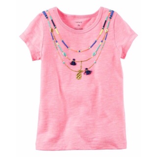 Áo cộc tay Carter bé gái (hồng cam neon)