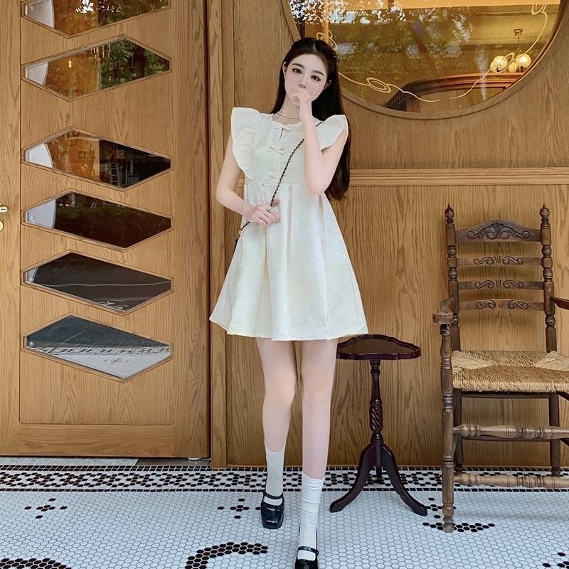 Đầm Dáng Chữ A Tay Bay Thắt Nơ Phong Cách Trung Hoa Cổ Điển Ngọt Ngào Thời Trang Mùa Hè Hàng Mới Dành