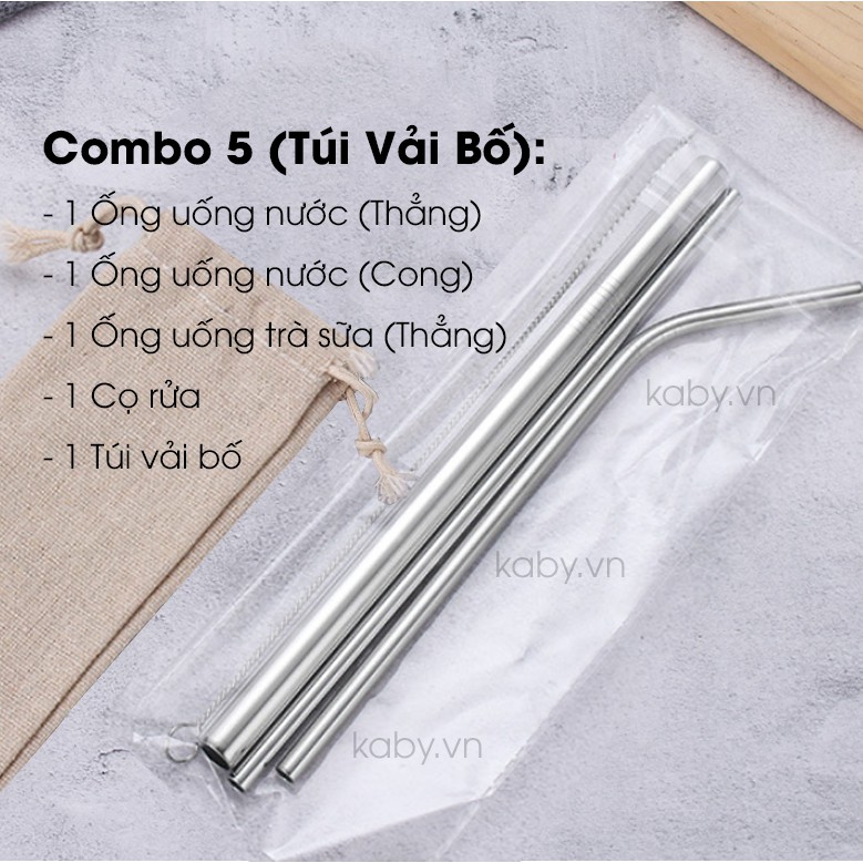 Ống Hút Inox 304 Kèm Cọ Rửa (Ngắn, Dài, Ống Lẻ, Ống Hút Trân Châu To, Túi Vải, Hộp Đựng)