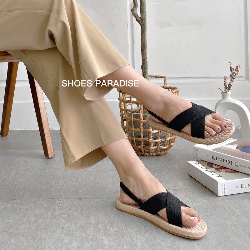 Giày Sandal Đế Nhựa Chéo Cói [ SP40 ] Sandal Cói Đế Mềm Chống Nước Đi học,đi chơi thoải mái