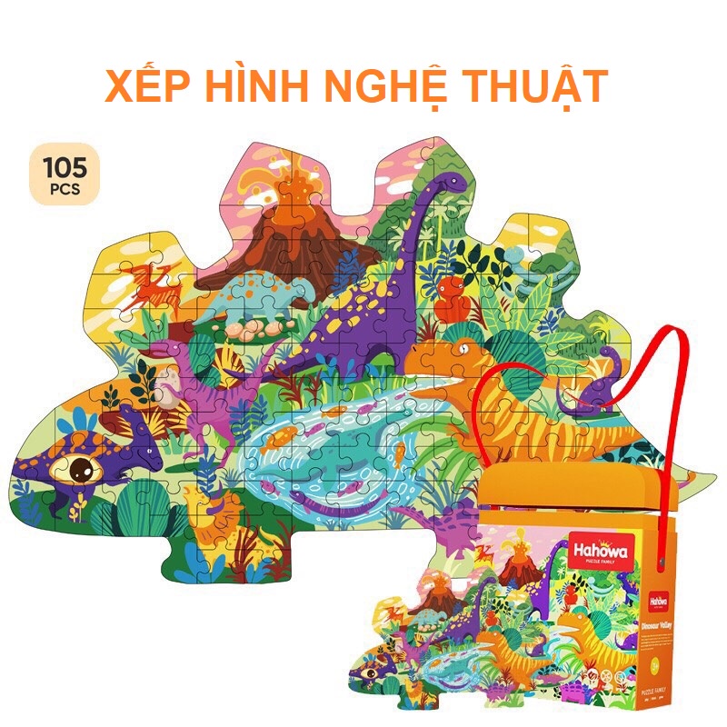 Đồ chơi xếp hình nghệ thuật cá voi phi hành gia khủng long chính hãng Hahowa 102-105-108 chi tiết bằng gỗ cho bé ghép