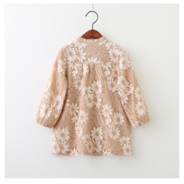 Váy ren vintage cổ nơ cho bé gái