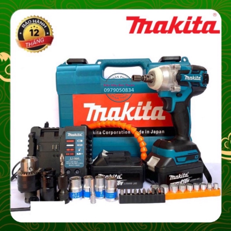 Máy siết bulong không chổi than Makita 118V xiết bu lông pin 10 cell bắn vít bắn tôn khỏe hơn hitachi dewalt
