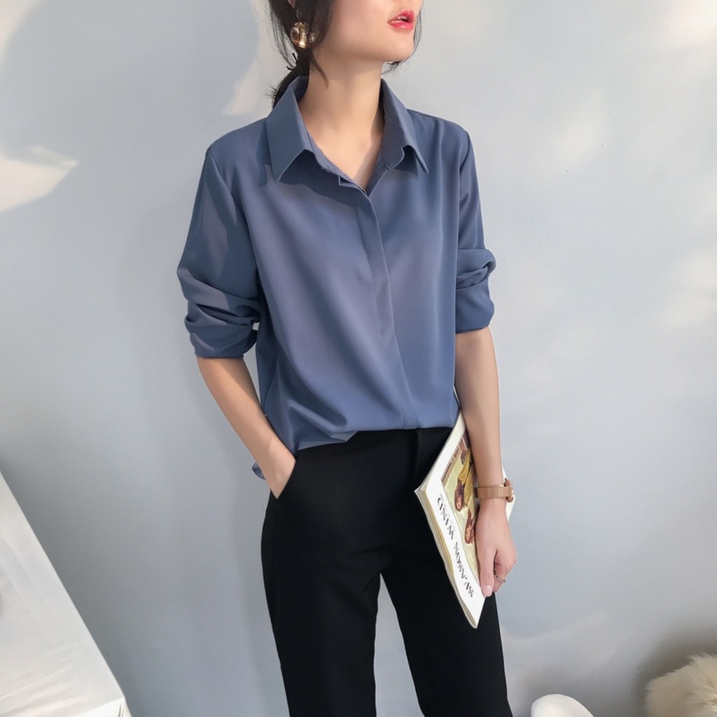 Áo sơ mi dài tay nữ Giá Xưởng, áo sơ mi form rộng tay dài chất lụa cao cấp,mềm mại thân thiện với làn da