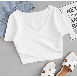 Áo croptop vạt chéo cổ tim chất thun gân tăm cao cấp - by Sugargalz