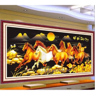 Tranh đính đá ngựa nền đen cỡ lớn MÃ ĐÁO THÀNH CÔNG. Kích thước: 180x85cm