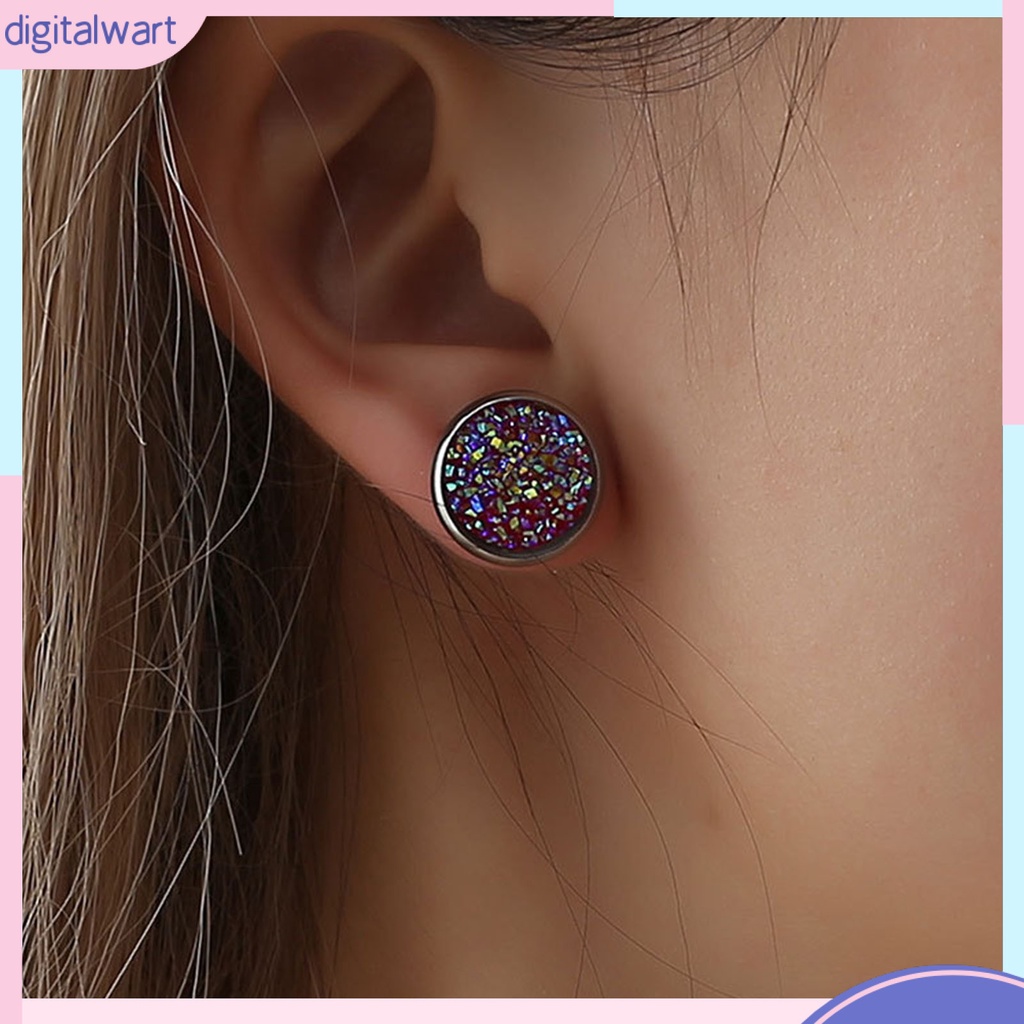 1 Đôi Khuyên Tai Tròn Đính Đá Nhiều Màu Bằng Thép Không Gỉ