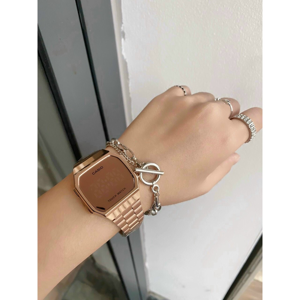 (HOT)  Đồng hồ nam, nữ Tráng gương LED cảm ứng cao cấp, dây thép sang trọng cho giới trẻ, tặng kèm hộp đẹp