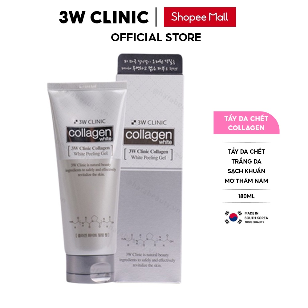 Tẩy tế bào chết trắng da 3W Clinic Hàn Quốc White Peeling chiết xuất từ Collagen giúp da trắng sáng và mờ thâm nám 180ml