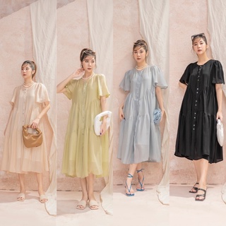 Đầm tơ nhũ cao cấp, váy tơ dáng tầng phong cách Hàn quốc