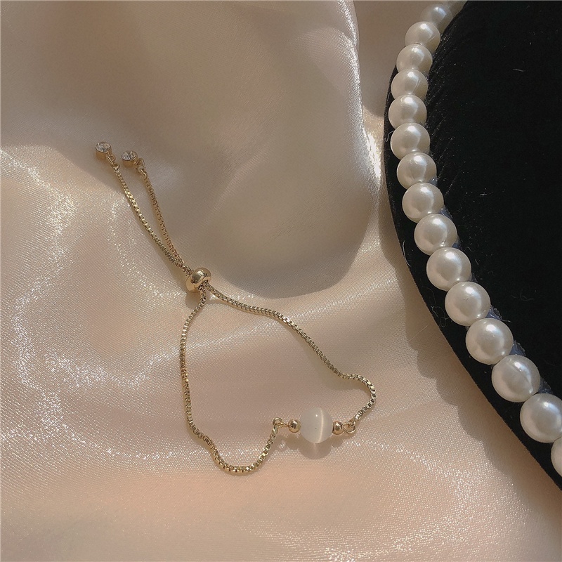 Vòng tay nữ lắc tay nữ dây rút mặt đá tròn VT005 Leous Accessories