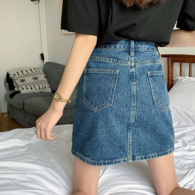 Chân Váy Jeans Chữ A Lưng Cao Phong Cách Hàn Quốc Cho Nữ Nhiều Màu Sắc Năng Động Hàng Loại 1