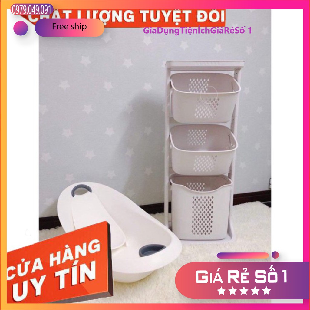 Kệ đựng đồ 3 tầng đa năng, Rổ đựng quần áo 3 tầng có bánh xe nhựa cao cấp.