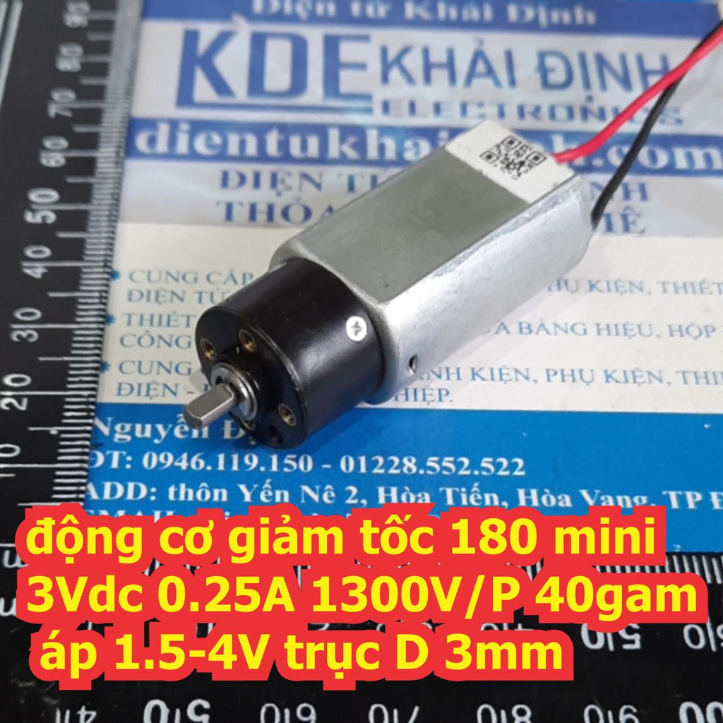 động cơ giảm tốc 180 mini 3Vdc 0.25A 1300V/P áp 1.5-4V trục D 3mm 40gam kde7323