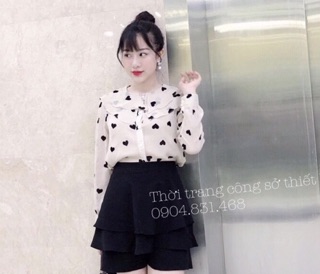 Áo sơ mi nữ bèo cổ hoạ tiết trái tim A111