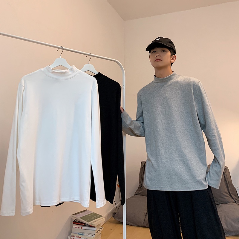 Áo thun tay dài cổ cao thời trang dành cho nam Hàn Quốc unisex simple cotton áo dài tay