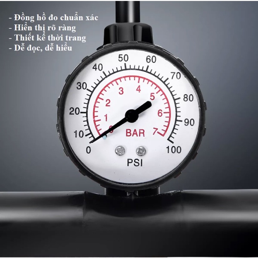 [FREESHIP] Máy Bơm Hơi Bánh Xe, Lốp Xe Với 2 Ống Hơi To Giúp Tiết Kiệm Thời Gian Và Lực Bơm Dễ Đạp Dễ Xếp Gọn.