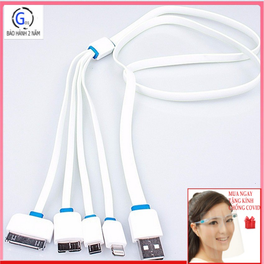 - Cáp sạc điện thoại 4 đầu đa năng (Trắng phối xanh) - Loa Tai nghe