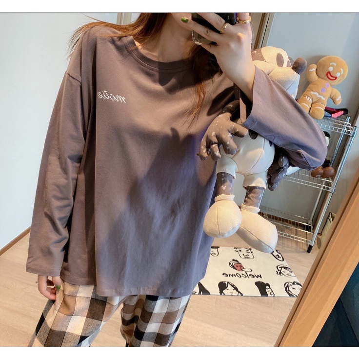 Bộ Đồ Ngủ Dài Tay Phong Cách Hàn Quốc Đơn Giản Thời Trang Xuân Thu SC3507