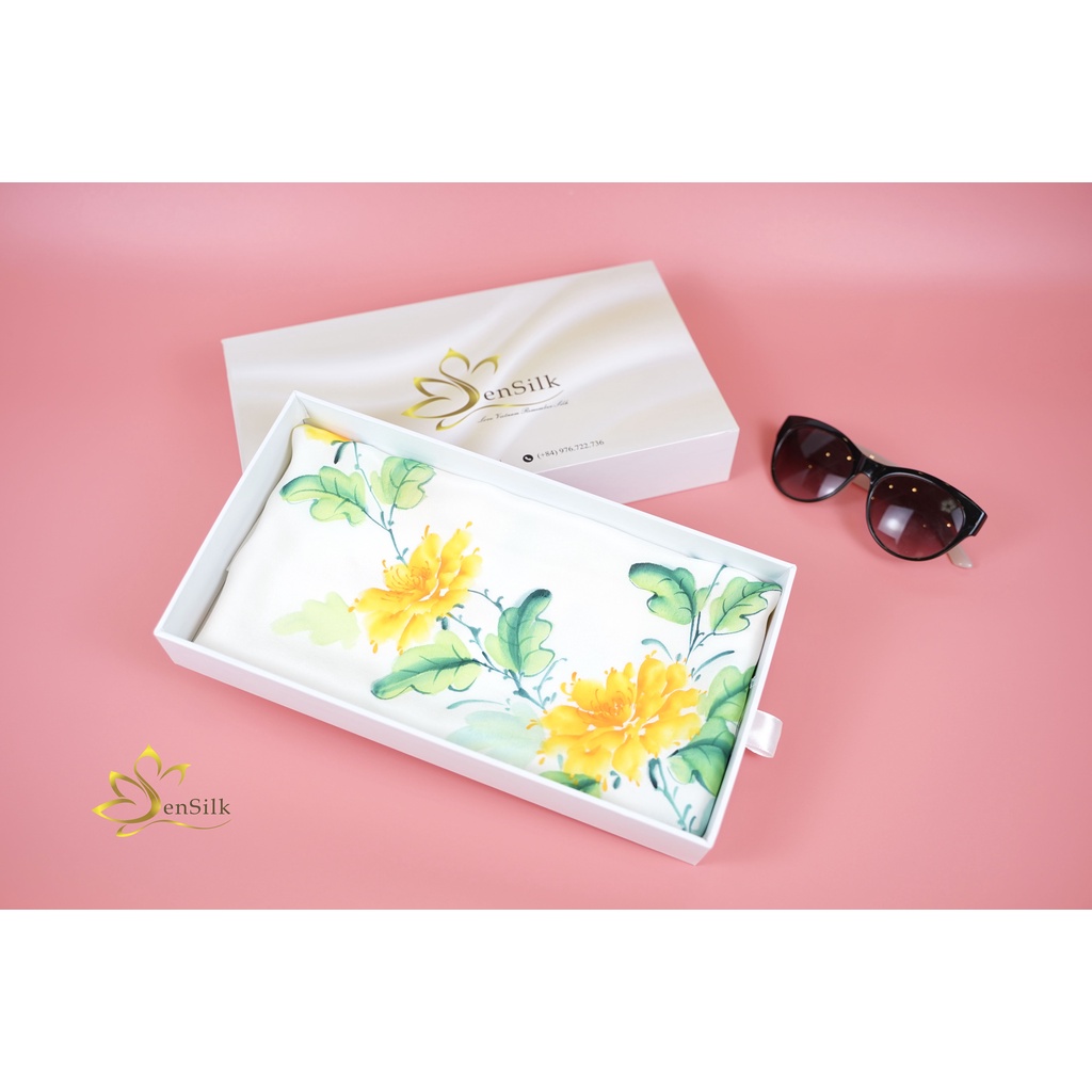 Khăn Lụa Bảo Lộc Vẽ Tay Hoa Mẫu Đơn – Quà Tặng 20/11