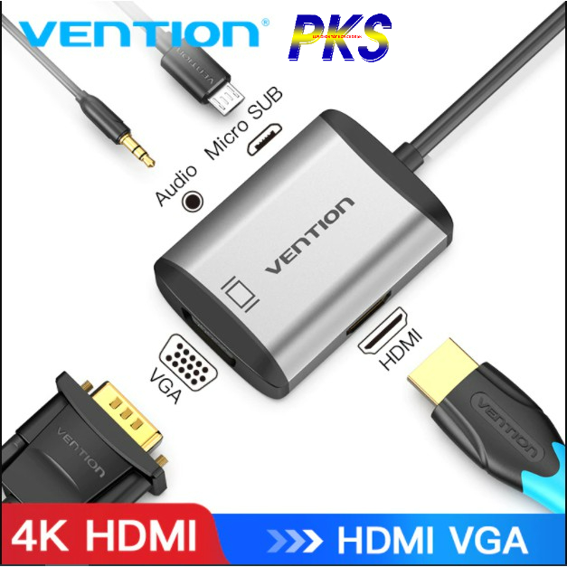 Bộ chuyển đổi HDMI to HDMI + VGA Video 4K kèm âm thanh và cấp nguồn Micro USB cao cấp chính hãng VENTION AFVHB