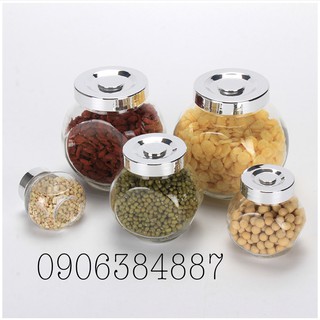 Hũ Thủy Tinh Nghiêng Nắp Nhựa Bạc 180ml