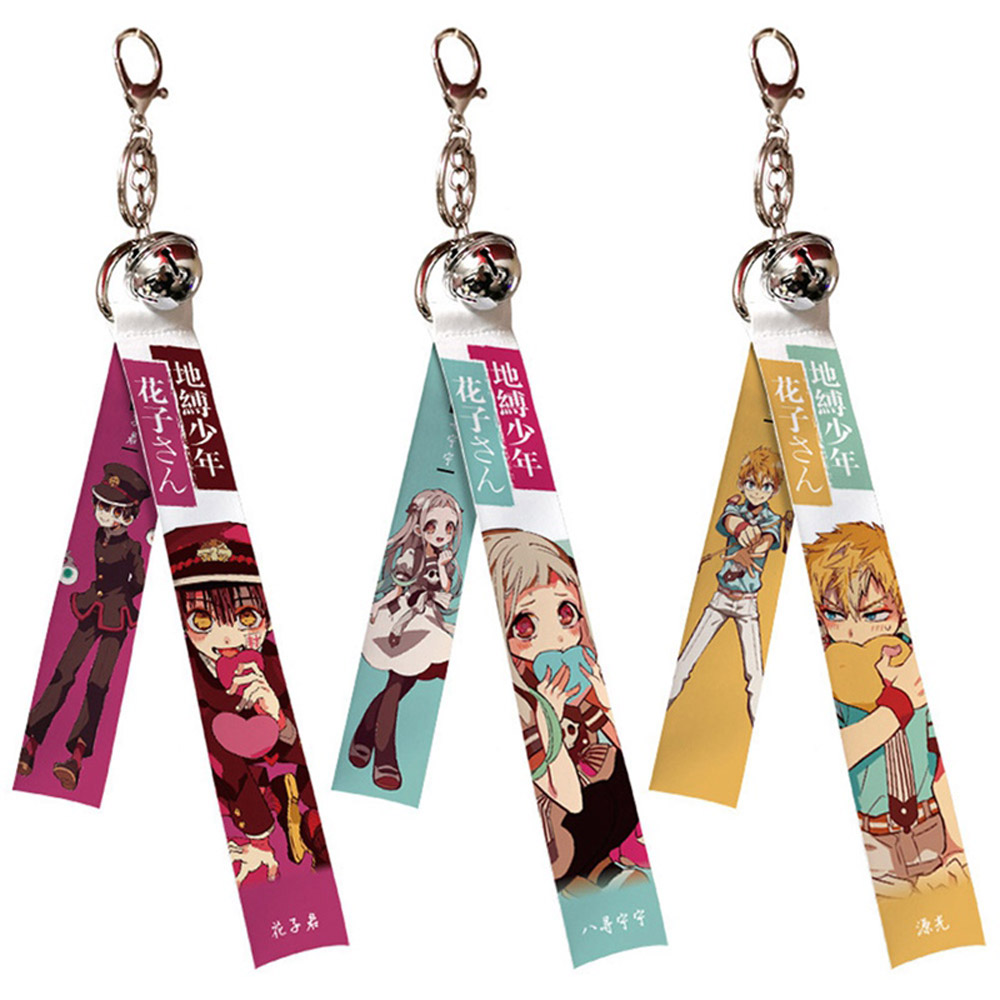FORBETTER Simple Cartoon Keyrings Cool Cosplay Prop Toilet-bound Keychain Women Hanako Kun Wild Ribbon Jibaku Shounen Bell Japanese Anime/Multicolor