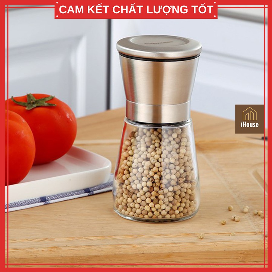 Lọ xay tiêu cầm tay thủy tinh và inox, dụng cụ xay tiêu cầm tay đa năng tiện lợi