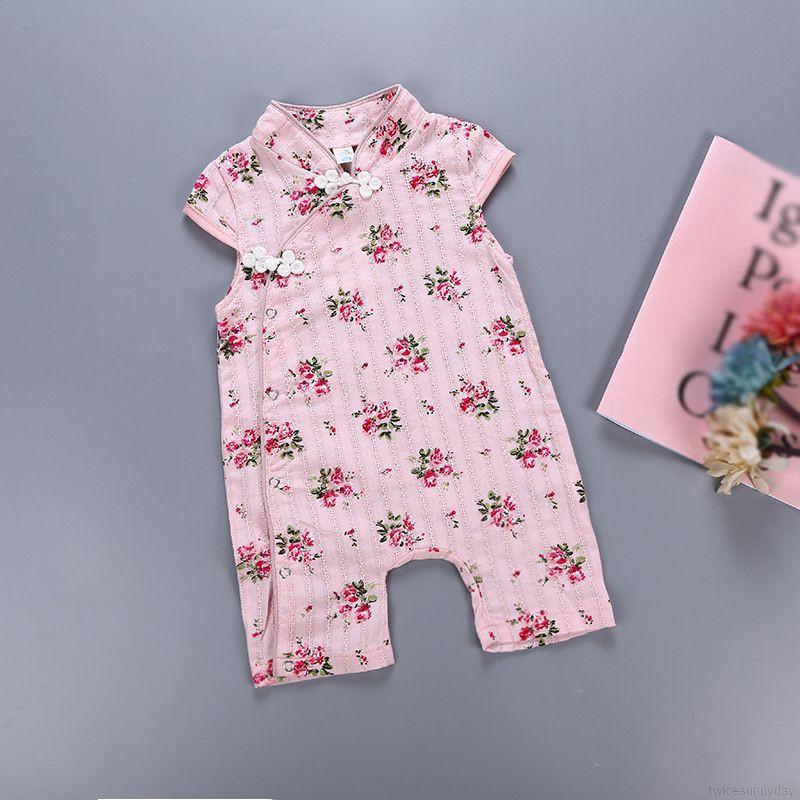 Áo liền quần in hoa cho bé gái