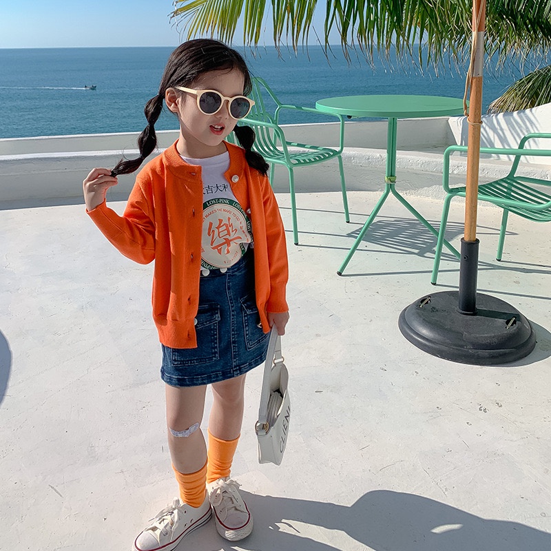 C005 - Chân váy jean bé gái sz 90-140, chân váy chữ A chu bé 2 túi phía trước hè 2022