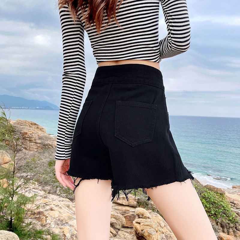 Quần Short Denim Màu Trắng Dáng Chữ A Lưng Cao Ống Rộng Thời Trang Mùa Hè Hàng Mới 2022 Dành Cho Bạn Nữ