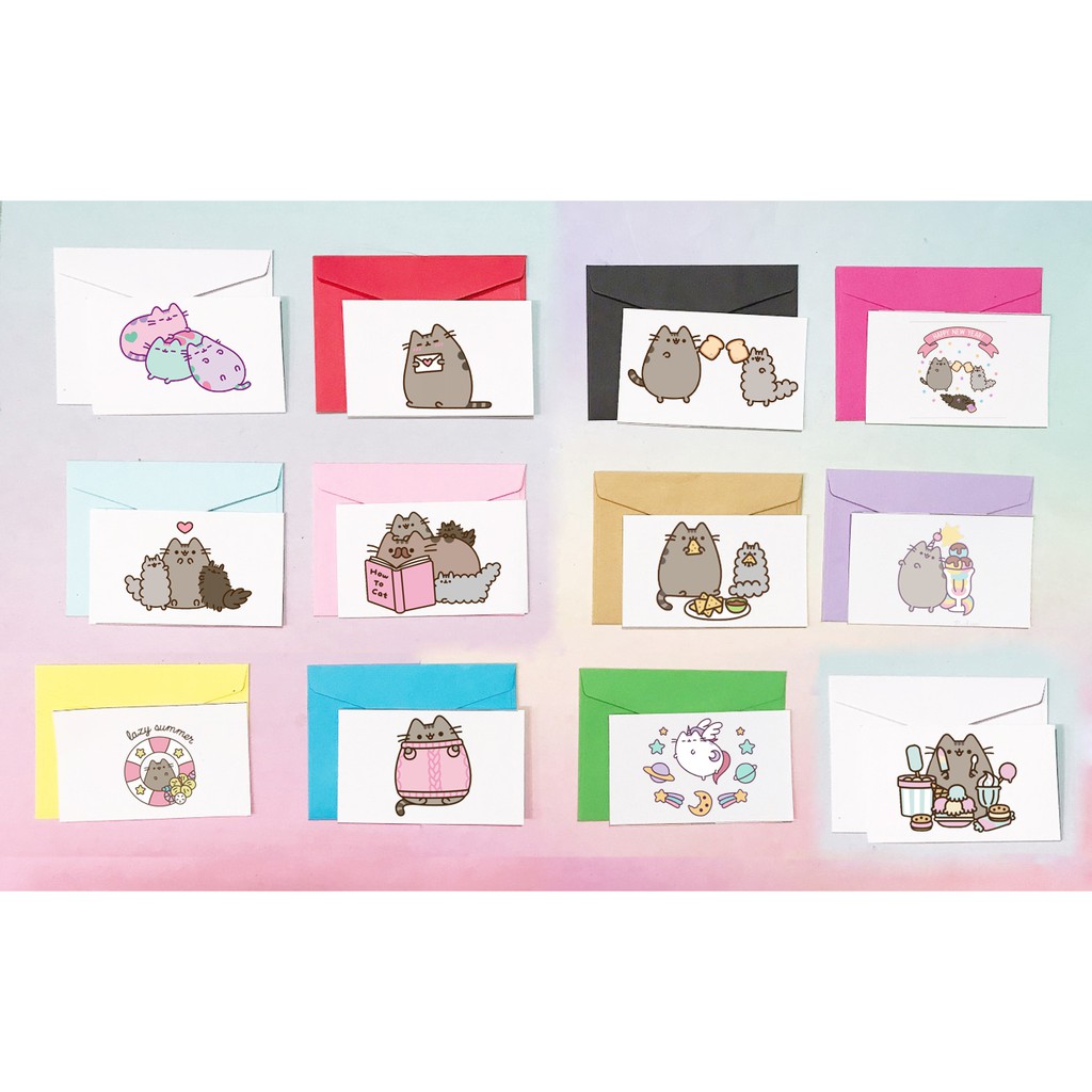 Thiệp sinh nhật pusheen TSN15 thiệp quà tặng thiếp mini kèm phong bì