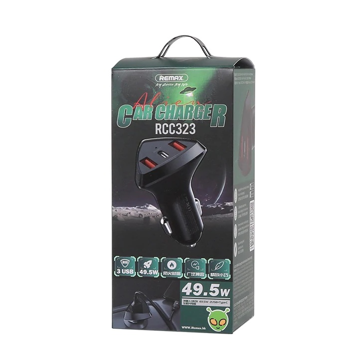 CHÍNH HÃNG  Cốc sạc nhanh xe hơi Remax RCC 323 / 322 Alien III Series 3 2 cổng USB 1 cổng USB Type C max 49.5W