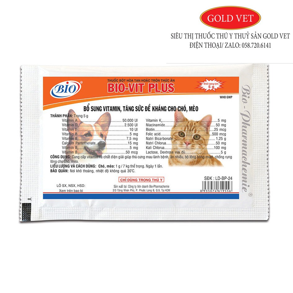 [Giá rẻ] Bio-Vitplus 5g Bột Bổ Sung Vitamin, Tăng Đề Kháng Cho Chó Mèo