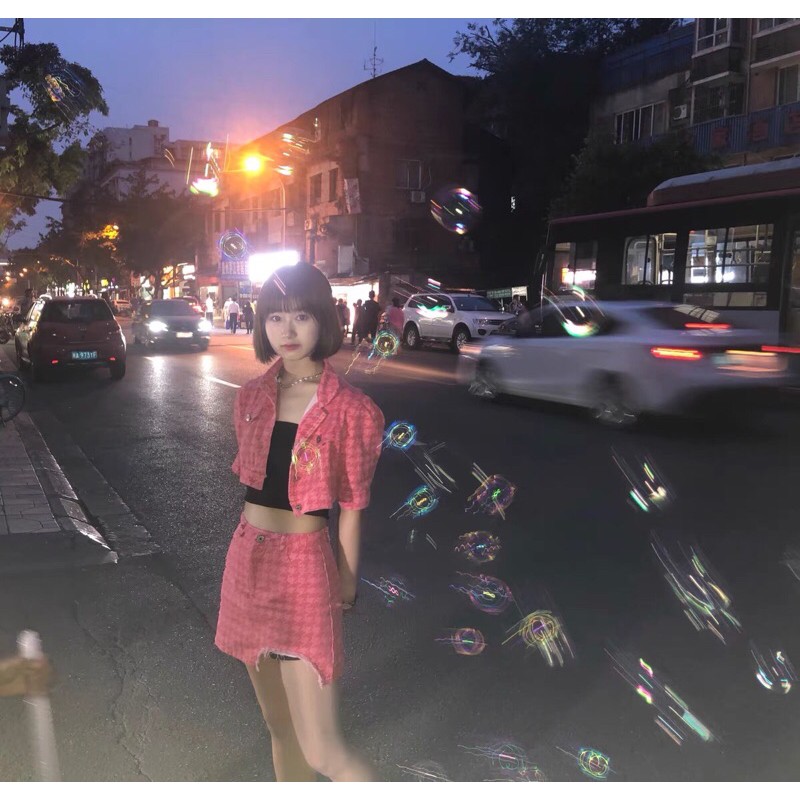 Set áo+ chân váy bò màu hồng cho nàng cá tính, năng động ulzzang