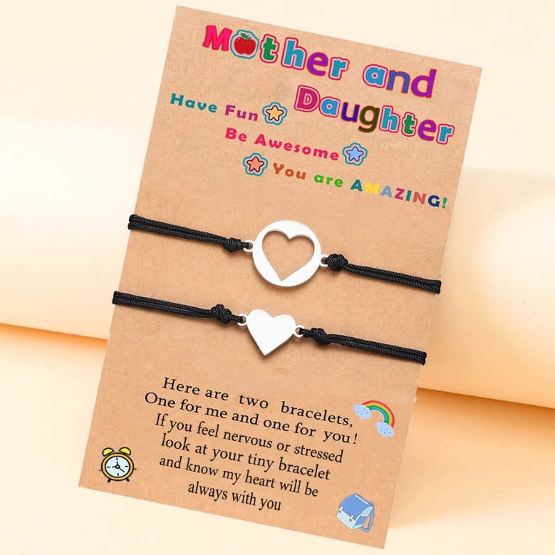 Set 2 Vòng Tay Bện Dây Gắn Thẻ Tình Yêu Cho Mẹ Và Con Gái