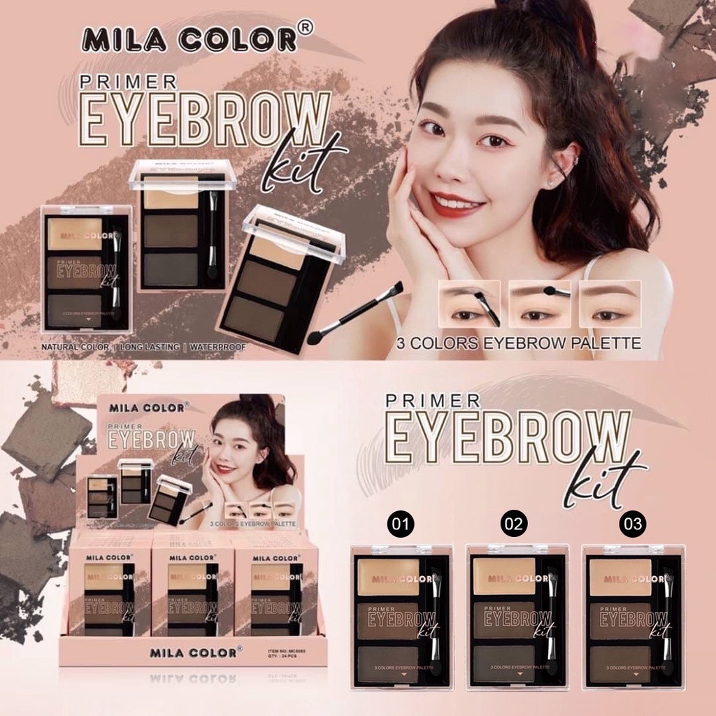 Bột Kẻ Mày 3 Ô Mila Color Primer EyeBrow Kit 3 Colors Pallete 9g