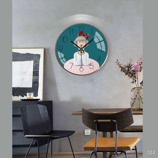 2021❒Đồng hồ bắc âu nhà cá tính thời trang đồng hồ treo tường ánh sáng sang trọng sáng tạo mạng màu đỏ phim hoạt hình cô