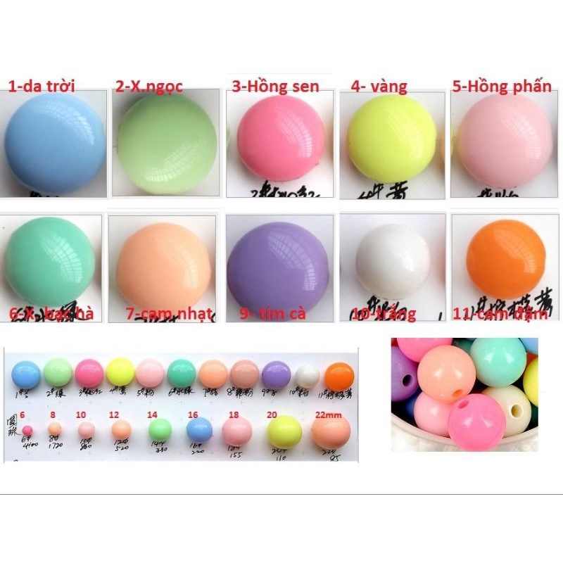 50 gam hạt nhựa tròn màu pastel dễ thương 6-8-10-12-14-16-18-20mn