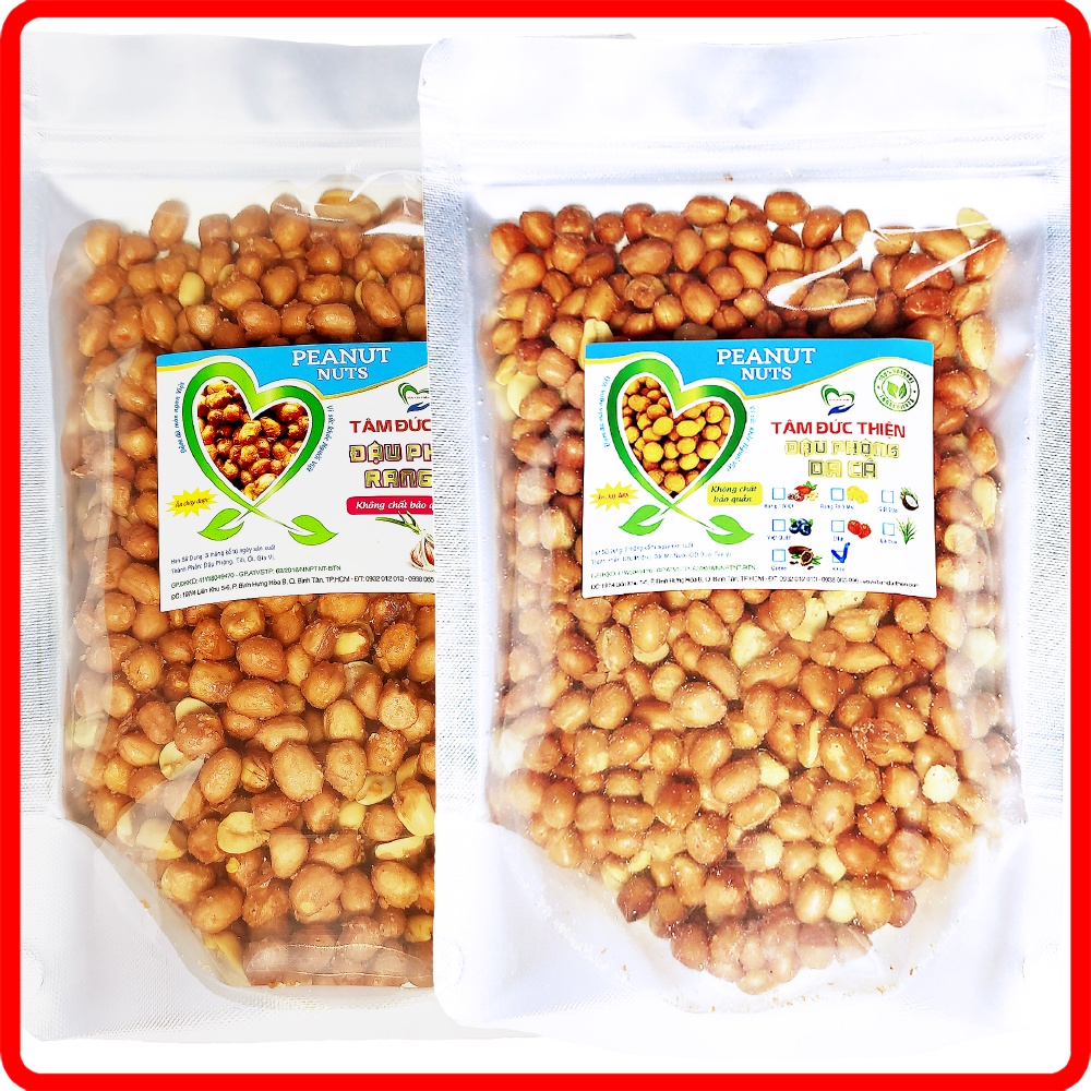 Combo 1KG Đậu Phộng 2 Vị: đậu phộng rang tỏi ớt và đậu phộng rang muối Tâm Đức Thiện (2 x Túi 500GR)